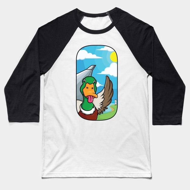 duck cartoon tongue plane window Baseball T-Shirt by Mako Design 